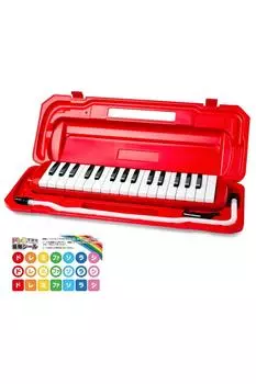 Hobinavi Keyboard Harmonica 32 Keys for Elementary and Children Lightweight Melody Winding Mouth Hose Tabletop Standing Case name sticker School,