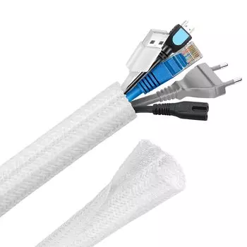 Hocerlu Хранение кабеля Скрытая длина Приблизительный диаметр Оплетенный кабель Кабель предотвращает собак и кошек от жевания шнура Органайзер Рукав, Провода, 6 м, белый