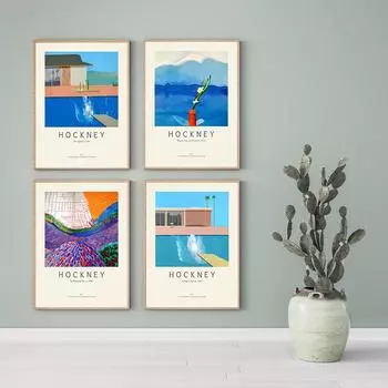 Hockney Art Prints Exhibition Mout Fuji And Flowers Splash Canvas Poster Abstract Artwork Painting Wall Pictures for Living Room 21x30cm No Framed белый