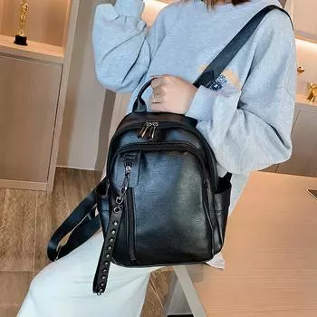 HOCODO модный женский рюкзак из искусственной кожи, однотонный дорожный маленький рюкзак для студентов, женский милый рюкзак для девочек, школьная сумка 23cmx10cmx30cm чёрный