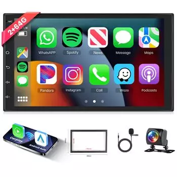 Hodozzy Car Radio Android GPS Navi Android Radio Android 7-дюймовый сенсорный экран 1080P экран 2 Din Car Stereo AHD Camera USB 2din 2 ГБ+64 ГБ Carplay, Auto,