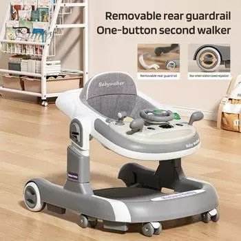 Ходунки 3 в 1 с музыкой и рулем, защита от опрокидывания, регулируемая высота, 4 режима, съемный поднос, универсальные колеса, складные детские ходунки для красный