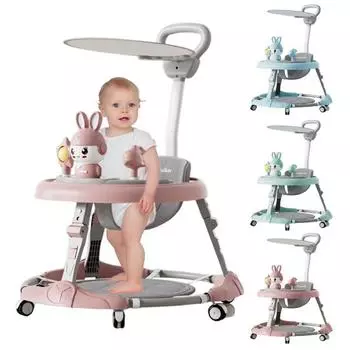 Ходунки с музыкой, 7 уровней регулировки, защита от опрокидывания, переносной, съемный поднос, универсальные колеса синий