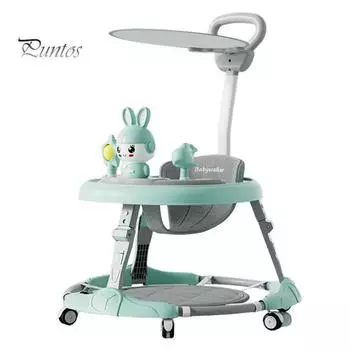 Ходунки с музыкой, 7 уровней регулировки, защита от опрокидывания, переносной съемный поднос, универсальные колеса, складные ходунки для детей от 6 до 18 месяцев синий