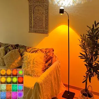 hofphd Floor 2 Water Wave Pattern Sunset Projection Stand USB 12W Sunset Floor Lamp with LED Indirect Made by Double Black Light, Lights, + Lamp,