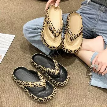 HOHO FAIR Сандалии Шлепанцы Леопардовые Летние Пляжные Нескользящие Тапочки Уличные Мягкая Подошва Женские Шлепанцы 36-37 коричневый