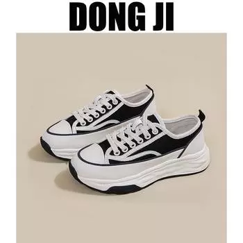 Хоккайдо парусиновые туфли женские лето 2024 новые спортивные белые туфли для отдыха мягкая подошва увеличивающая рост спортивная обувь женская прилив 35 чёрный