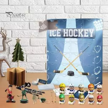 Хоккейный Адвент-календарь 2024 года с 24 миниатюрными ледяными шарами, сувенирами, обратным отсчетом до Рождества, украшением для домашнего декора класса синий
