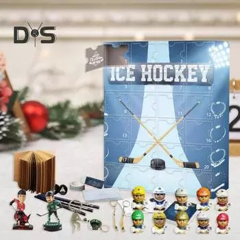 Хоккейный Адвент-календарь 2024 года с 24 миниатюрными ледяными шарами, сувенирами, обратным отсчетом до Рождества, украшением для домашнего декора класса синий