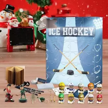 Хоккейный Адвент-календарь 2024 года с 24 миниатюрными ледяными шарами, сувенирами, обратным отсчетом до Рождества, украшением для домашнего декора класса синий