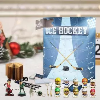 Хоккейный Адвент-календарь 2024 года с 24 миниатюрными ледяными шарами, сувенирами, обратным отсчетом до Рождества, украшением для домашнего декора класса синий