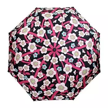 Hokusai Graphic Folding Umbrella for 95cm Pattern Textile Umbrella with Evening Cherry Women, [Japanese Tri-Folding Blossoms]