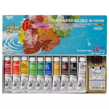 Holbein Aqua Oil Color DUO DU949 10 мл Компактный набор из 10 цветов с жидкостью для рисования 23949
