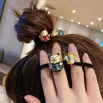 Holder Korean Style Hair Accessories Elastic Rubber Bands Lucky Cat Head Rope Women Hair Rope зелёный