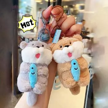 Holding Fish Shape Plush Otter Bag Pendant Decorations Otter Keyring Birthday серый
