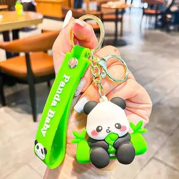 Holding Side Panda Bamboo Shoot Key Chain Cute Cartoon Girl Pendant Backpack Style D