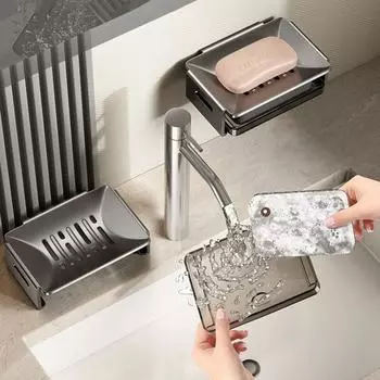 Hole-free Bathroom Soap Box Waterproof Space Aluminum Wall-mounted Soap Dish Corrosion Protection Rust Prevention Soap Drain Box