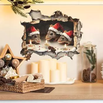 Hole Mouse Санта-Клауса Задуть свечи Спальня Гостиная Кабинет Фон Ландшафтный Дизайн Наклейка На Стену 25*29CM/fun-f227