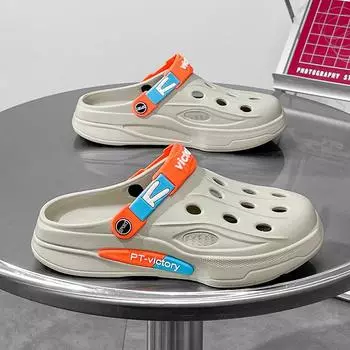 Hole shoes 2024 new outer wear fashion casual hollow beach cool slippers outdoor two wear bag head sandals trendy men 40 серый