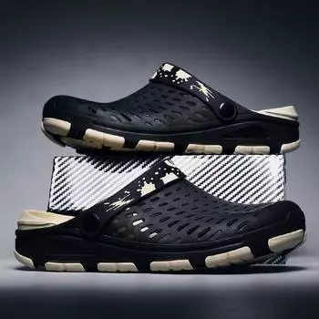 Hole shoes men s 2025 new summer wear, stepping on shit, breathable bag head slippers, men s soft-soled sports cool slippers 40 чёрный