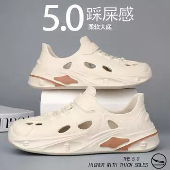 Hole shoes men s 2025 summer new men s outer wear thick-soled large-size deodorant sports outdoor seaside wading sandals 39 чёрный