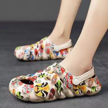 Hole Shoes Men S Chinese Style Guochao Bag Head Sandals Men S Stepping On Shit Feeling Wear Dual-Purpose Camouflage Beach Slippers 39 белый