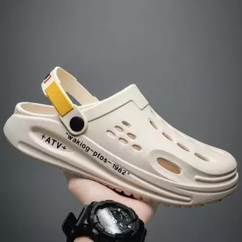 Hole shoes men s indoor home and outdoor wear 2025 Internet celebrity eva stepping on shit feeling one shoe two wear cool slippers slippers 38 бежевый