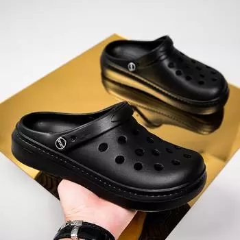 Hole shoes men s lightweight soft-soled slippers casual breathable garden bag head drag men s beach shoes men s tide 39 чёрный