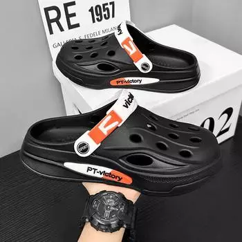 Hole shoes men s new summer wear simple and versatile breathable beach cool slippers outdoor two wear bag head drag men tide 40 чёрный