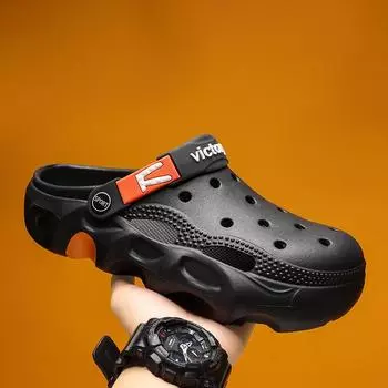 Hole shoes men s sandals casual garden shoes driving men s beach shoes going out half tray travel shoes sandals 39 чёрный