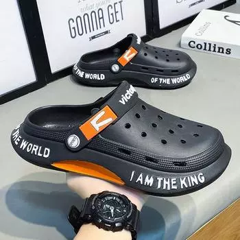 Hole shoes men s sandals new summer breathable casual garden shoes slippers men s trend lightweight beach shoes men s 39 чёрный