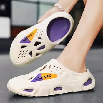 Hole shoes men s slippers wear 2024 new shit-stepping sandals men s trendy soft-soled driving beach shoes 38 чёрный