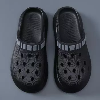 Hole shoes men s summer outer wear heightening wear-resistant non-slip bag head drag EV deodorant breathable fashion sandals 36-37 черный серый