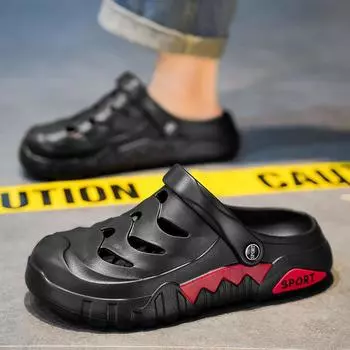 Hole shoes men s summer outer wear home slippers casual beach sports bag head drag men s sandals garden shoes men s 39 чёрный