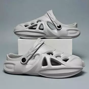 Hole shoes men s summer outer wear hollow breathable personalized beach shoes soft sole non-slip wear-resistant dual-purpose bag head cool slippers 40 чёрный