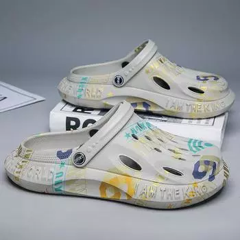 Hole shoes men s summer sandals men s outer wear graffiti stepping on shit shoes beach shoes men s Beach shoes 39