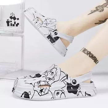 Туфли Hole, мужская летняя трендовая верхняя одежда, большой размер, пара, сумка, головные уборы, сандалии двойного назначения, спортивные, повседневные, пляжные тапочки 36-37 чёрный