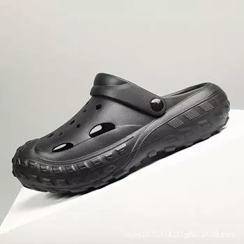 Hole shoes men s summer wear deodorant and non-slip bag head dual-purpose slippers soft-soled beach large-size slippers 36-37 чёрный