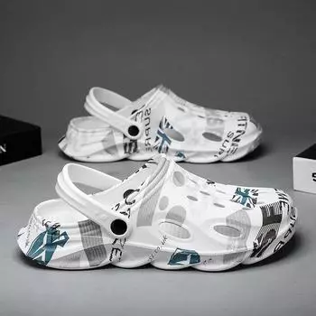 Hole shoes men s summer wear outdoor bag head slippers thick-soled stepping on shit sports cool slippers non-slip beach shoes 39 чёрный