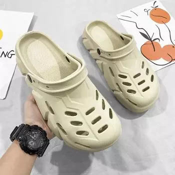 Hole shoes men s summer wear sports beach bag head slippers non-slip and wear-resistant men s casual soft-soled sandals 40 чёрный