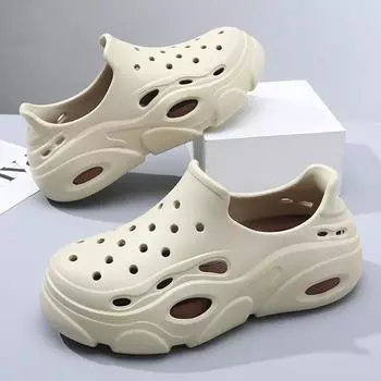 Hole shoes men s thick soles increase height and non-slip two wear couple cool slippers beach bag and premium versatile slippers 39 песочный