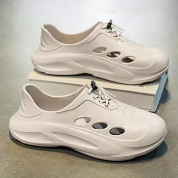 Hole shoes men s wear 2024 Internet celebrity eva stepping shit feeling outdoor beach shoes cool slippers Beach shoes 39 чёрный