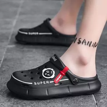 Hole Shoes Men Wear Non-Slip Soft-Soled Beach Bag Head Slippers Men Step On Shit Feeling Casual Sports Big Head Sandals 40/41 серый