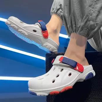 Hole Shoes Men Wear Thick Soles And Step On Shit, Beach Non-Slip Bag Head Slippers Dual-Purpose Driving Large Size 46 Sandals 36-37