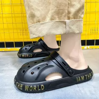 Hole Shoes Мужские нескользящие пляжные сандалии Повседневные тапочки на толстой подошве для мужчин 40 серый