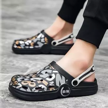 Hole Shoes Thick-Soled Camouflage Soft-Soled Cool Slippers Non-Slip And Deodorant Two-Wear Driving Sandals Men S Trendy Models 35/36 хаки