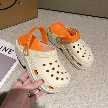 Hole Shoes Wear Thick-Soled Non-Slip Beach Bag Head Sandals Cute Versatile Women S Slippers 36 белый