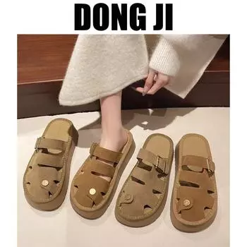 Hole shoes women s 2025 summer new outer wear versatile thick-soled non-slip beach Roman shoes hollow bag head cool slippers 35 хаки