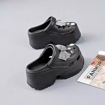 Обувь с дырочками женская летняя верхняя одежда на толстой подошве 2024 новая пляжная нескользящая сумка сандалии для увеличения роста женские 1 36-37 чёрный