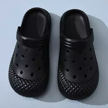 Hole shoes women s summer wear heightening non-slip bag head drag, thick-soled eva deodorant breathable beach wear-resistant men s slippers 36-37 чёрный